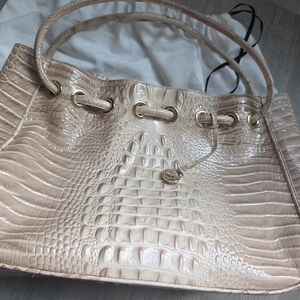 Brahmin Beige Crocodile Embossed Shoulder Bag